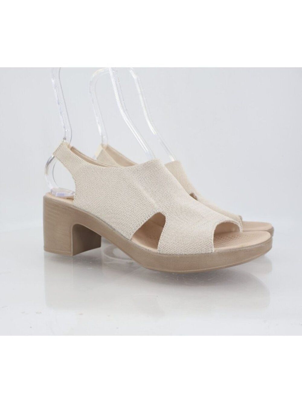 BZees Women's Eden Slingback Strappy Sandals Beige Gold Lame Fabric Size 10M
